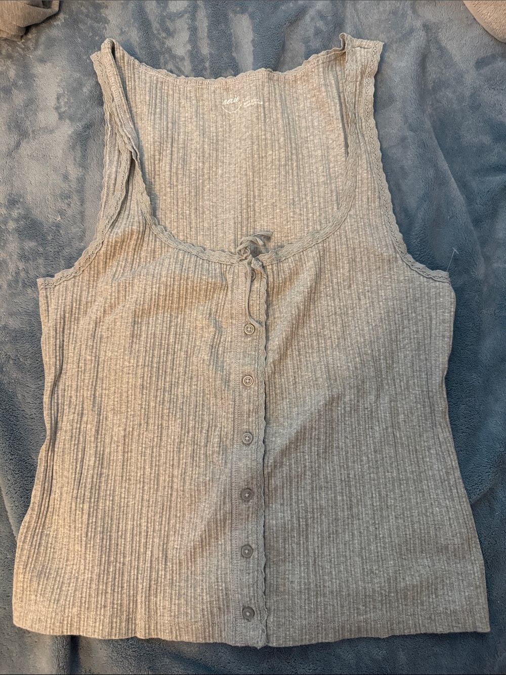 Aerie tank Ribbed Button-Front Tank Top — Light Gray
